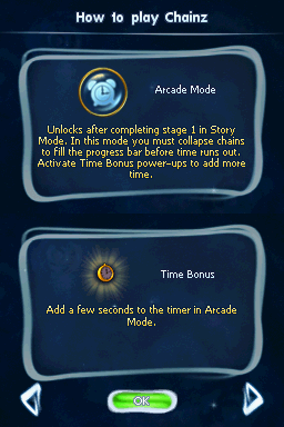 Chainz Galaxy (Nintendo DS) screenshot: How to play Chainz - Arcade Mode & Time Bonus