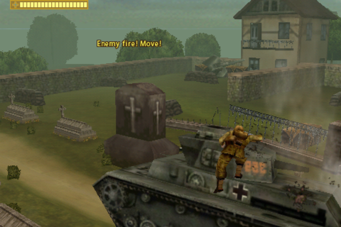 Brothers in Arms DS (iPhone) screenshot: Climbing a train