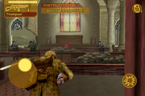 Brothers in Arms DS (iPhone) screenshot: Fighting inside a church