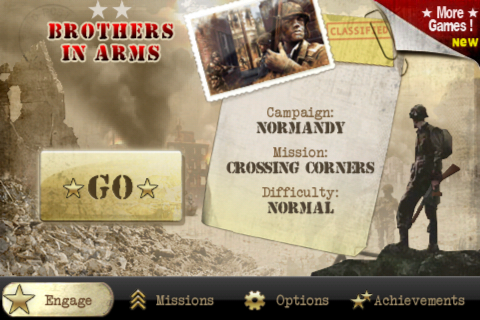 Brothers in Arms DS (iPhone) screenshot: Main menu
