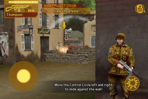 Brothers in Arms DS (iPhone) screenshot: Taking cover behind a wall