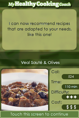 My Healthy Cooking Coach (Nintendo DS) screenshot: Recommendation