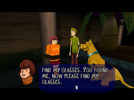 Scooby-Doo!: Classic Creep Capers (Nintendo 64) screenshot: The game stays very close to the source material. You found Velma, but you also need to find her glasses.