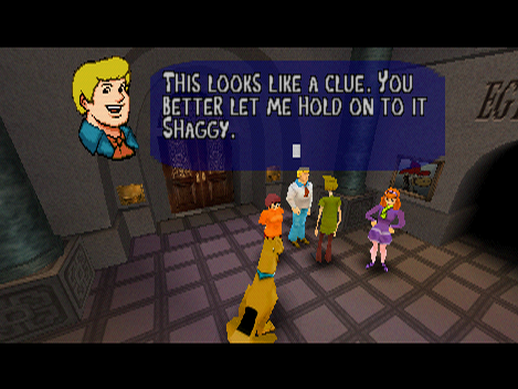 Scooby-Doo!: Classic Creep Capers (Nintendo 64) screenshot: Whenever you pick up items that are clues or can be used as traps - give them to the gang.