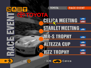 Gran Turismo 2 (PlayStation) screenshot: Look! the majority of car dealerships offers race events for some car models.