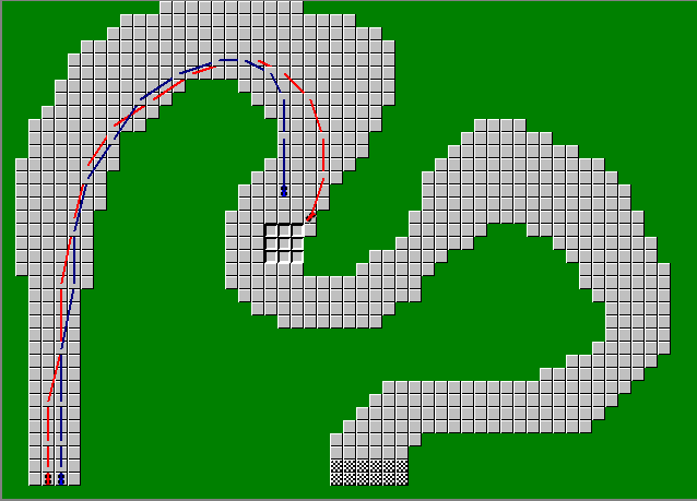 Race Track (Windows 3.x) screenshot: Racing against the champion (red).