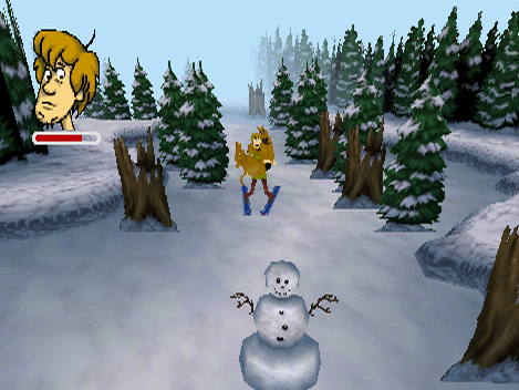 Scooby-Doo!: Classic Creep Capers (Nintendo 64) screenshot: Skiing mini-game.