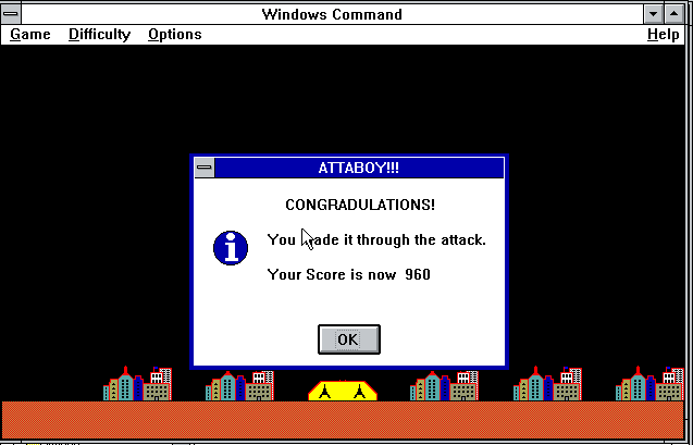 Windows Command (Windows 3.x) screenshot: End of the first wave