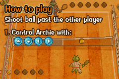 The Koala Brothers: Outback Adventures (Game Boy Advance) screenshot: Archie's Outback Tennis - How to play