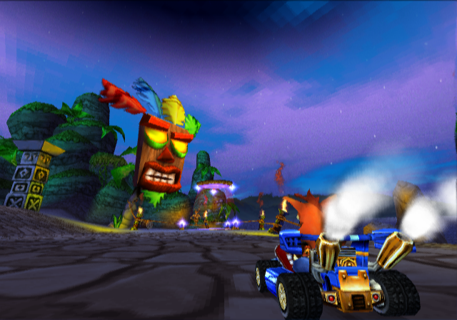 Crash Nitro Kart (PlayStation 2) screenshot: In the map, Aku Aku is giving you welcome hits.