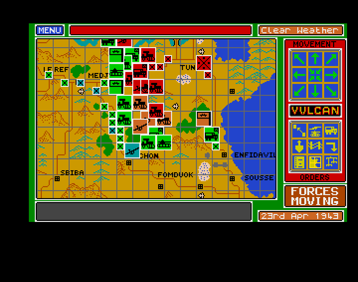 Vulcan: The Tunisian Campaign (Amiga) screenshot: Forces moving