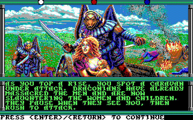 Champions of Krynn (DOS) screenshot: The Draconians are attacking! Ready thy blade!