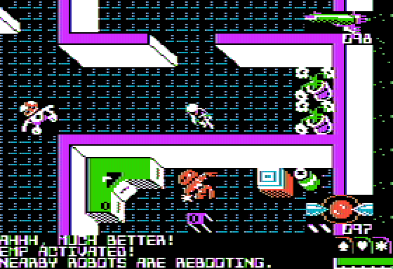 Attack of the Petscii Robots (Apple II) screenshot: Exploring the research station