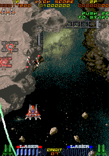 Galactic Attack (Arcade) screenshot: Lock on the ground defences.