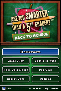 Are You Smarter Than A 5th Grader?: Back To School (Nintendo DS) screenshot: Title Screen & Main Menu