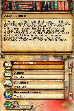 Panzer Tactics DS (Nintendo DS) screenshot: Glossary - Axis powers