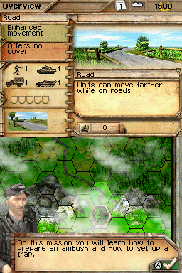 Panzer Tactics DS (Nintendo DS) screenshot: Learn how to prepare an ambush and how to set up a trap