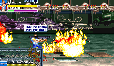 Cadillacs and Dinosaurs (Arcade) screenshot: Burn, babies, burn!