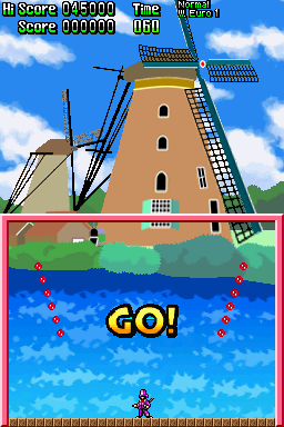 Pang: Magical Michael (Nintendo DS) screenshot: Stage 1: Mill Network at Kinderdijk-Elshout