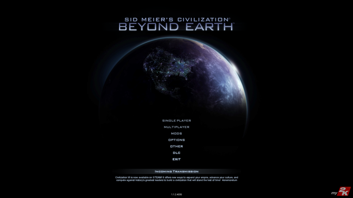 Sid Meier's Civilization: Beyond Earth (Windows) screenshot: Main menu