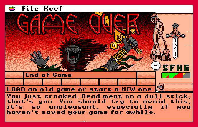 Keef the Thief: A Boy and His Lockpick (Apple IIgs) screenshot: Game Over