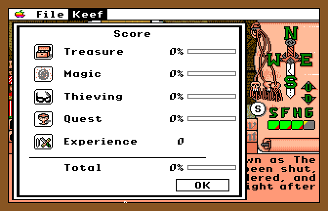 Keef the Thief: A Boy and His Lockpick (Apple IIgs) screenshot: My Skills