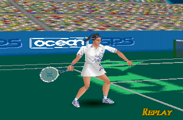 Power Serve 3D Tennis (PlayStation) screenshot: Enjoying the replay. Adieu.