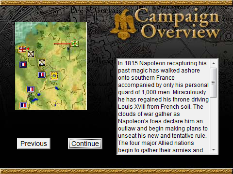 Napoleon: Interactive Battle Simulator (Browser) screenshot: A little history lesson.