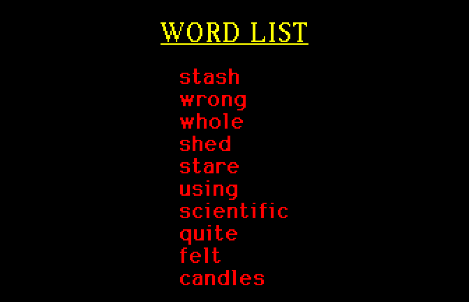 Aesop's Fables (Apple IIgs) screenshot: Spelling Skills List