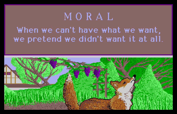 Aesop's Fables (Apple IIgs) screenshot: Fox and the Graps Moral