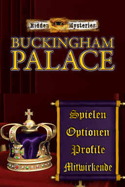 Hidden Mysteries: Buckingham Palace (Nintendo DS) screenshot: Title screen / Main menu (German release)