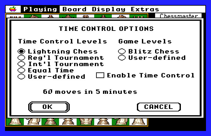 The Fidelity Chessmaster 2100 (Apple IIgs) screenshot: Many Options