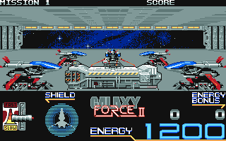 Galaxy Force II (Amiga) screenshot: Out in the hangar
