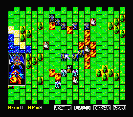 Elthlead (MSX) screenshot: Attacking an enemy unit at range