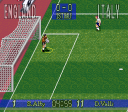 90 Minutes: European Prime Goal (SNES) screenshot: Defending the goal