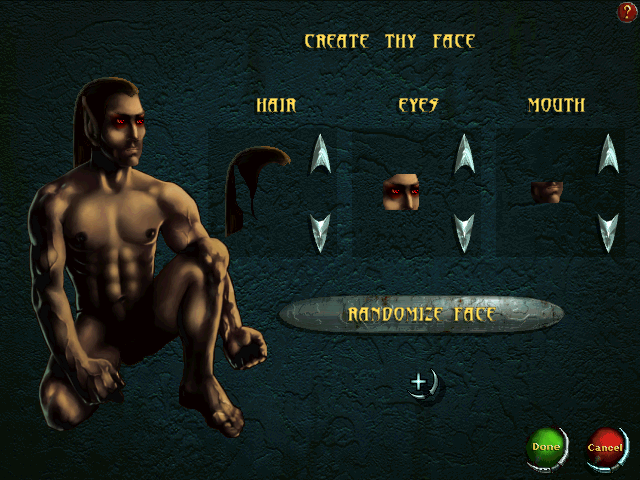 An Elder Scrolls Legend: Battlespire (DOS) screenshot: Face customization