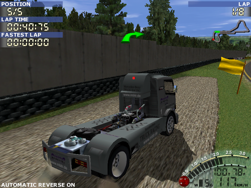 Mercedes-Benz Truck Racing (Windows) screenshot: And now in gravel trap