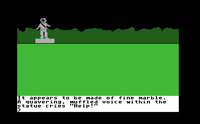 Transylvania (Commodore 64) screenshot: The statue cries "Help!"
