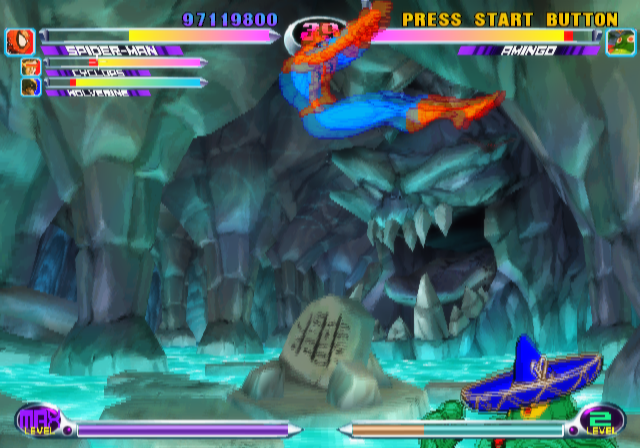 Marvel Vs. Capcom 2: New Age Of Heroes (PlayStation 2) screenshot: Spider-Man's web swing