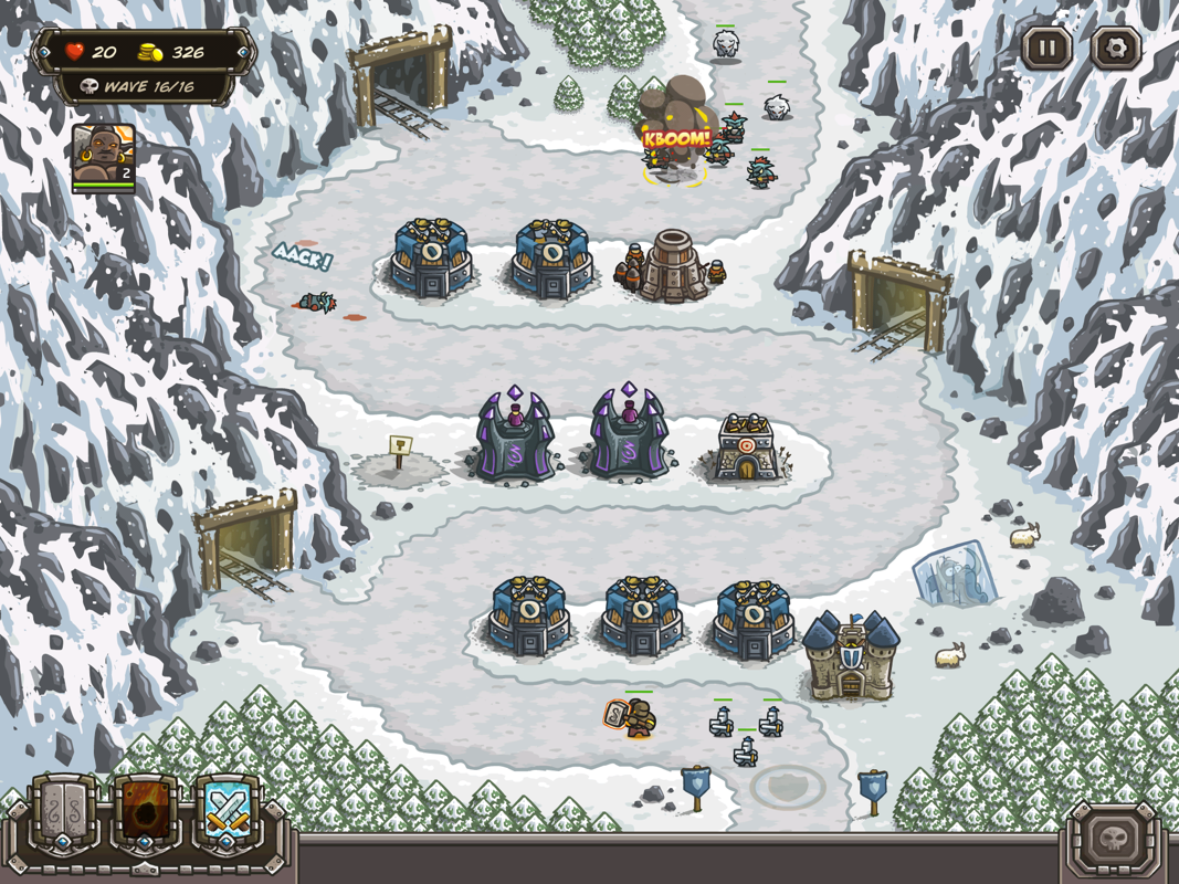 Kingdom Rush (iPad) screenshot: A winter-type level