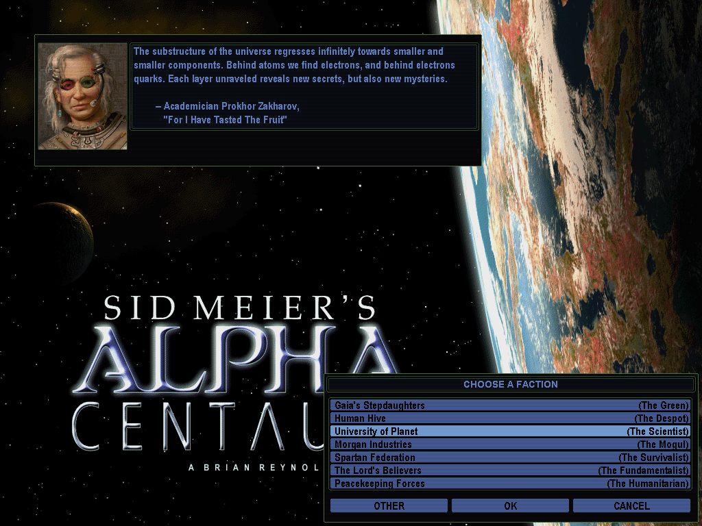 Sid Meier's Alpha Centauri (Windows) screenshot: Choosing a faction
