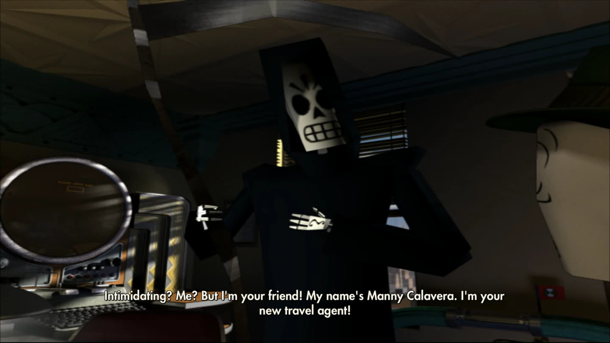 Grim Fandango: Remastered (Windows) screenshot: Manny's introduction.