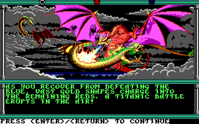 Champions of Krynn (DOS) screenshot: Here comes the Cavalry! Gold Dragons to the rescue!