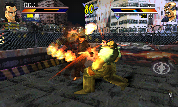 Gekido (PlayStation) screenshot: Tetsuo executing a trick.