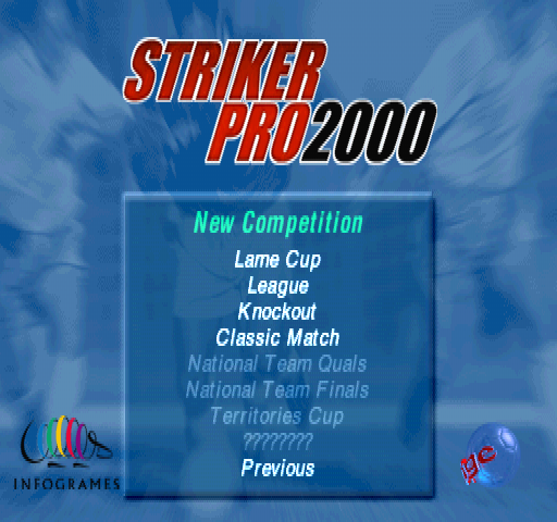 Striker Pro 2000 (PlayStation) screenshot: New Competition menu