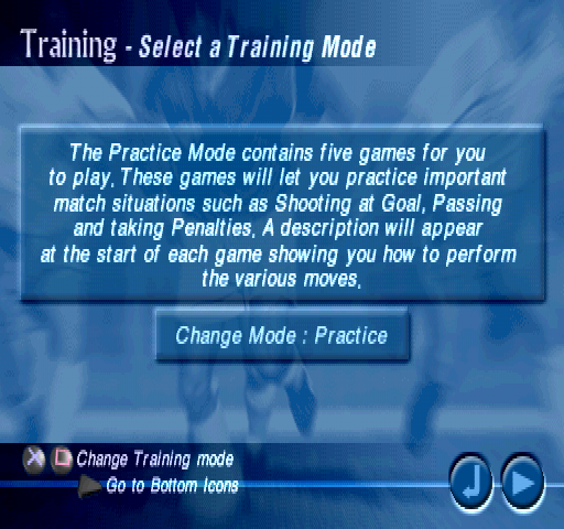 Striker Pro 2000 (PlayStation) screenshot: Practice Mode introduction