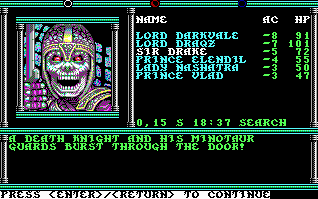 Champions of Krynn (DOS) screenshot: A Death Knight! He looks kinda pale.