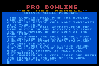 Pro Bowling (Atari 8-bit) screenshot: Title Screen