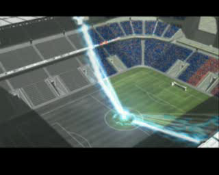 Striker Pro 2000 (PlayStation) screenshot: The game starts with a football in the middle of an empty arena<br> It comes to life and slowly fills the stadium with fans and noise. This is followed by a blurry, 'arty' video montage