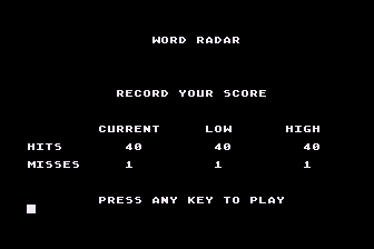 Word Radar (Atari 8-bit) screenshot: Final Score